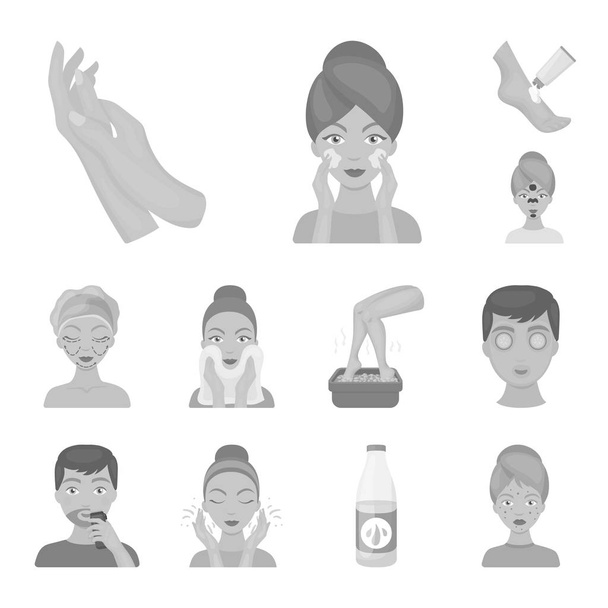 Skin care monochrome icons in set collection for design. Face and body vector symbol stock web illustration. - Wektor, obraz