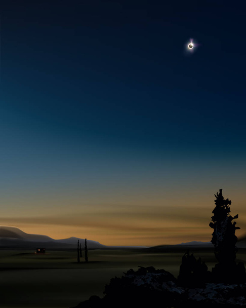 Сонячне затемнення на заході сонця
 - Вектор, зображення