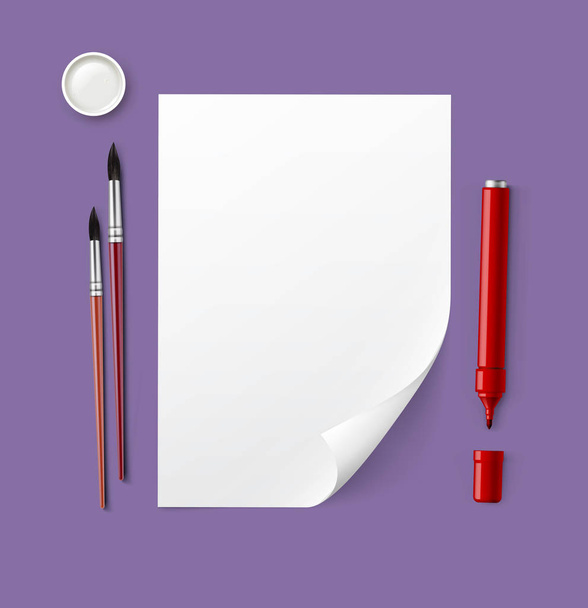 Paper with drawing tools - Vector, afbeelding