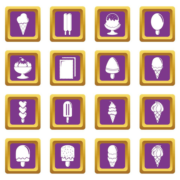 Ice cream icons set purple square vector - Vecteur, image