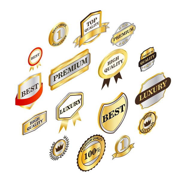 Golden labels collection, isometric 3d style - Vector, imagen