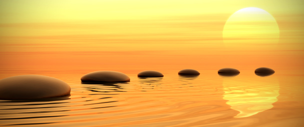 ścieżka Zen kamieni na zachód słońca w panoramiczny - Zdjęcie, obraz
