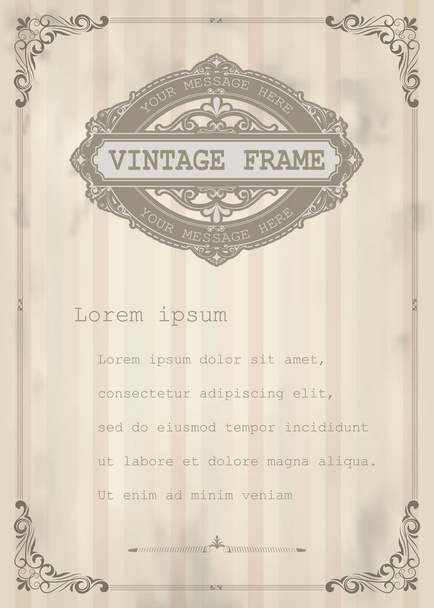 vintage frame with beautiful filigree and decorative border or premium invitation cards on retro background,vector illustration - Διάνυσμα, εικόνα