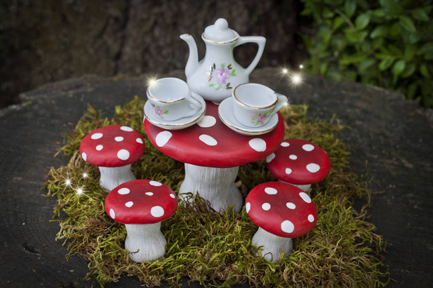 Tea party with fairies in forest  - Photo, Image