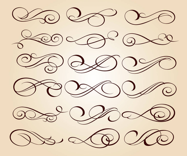Kalligrafische elegante elementen van ontwerp. Vectorillustratie. Brown op beige. - Vector, afbeelding