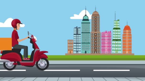 Fast food online delivery on scooter HD animation - Footage, Video