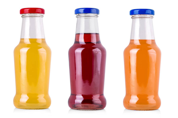 three juice bottles isolated on white background with clipping p - Photo, Image