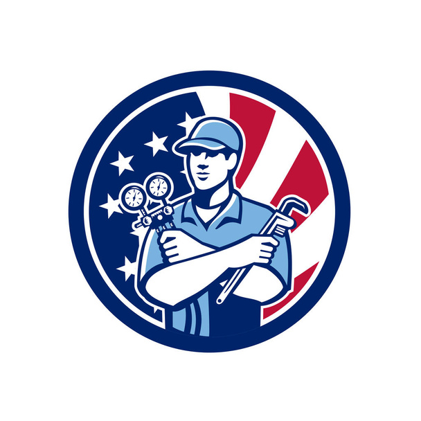 Εικονίδιο σημαίας ΗΠΑ Αμερικανός εξυπηρετητής Air-Con - Διάνυσμα, εικόνα
