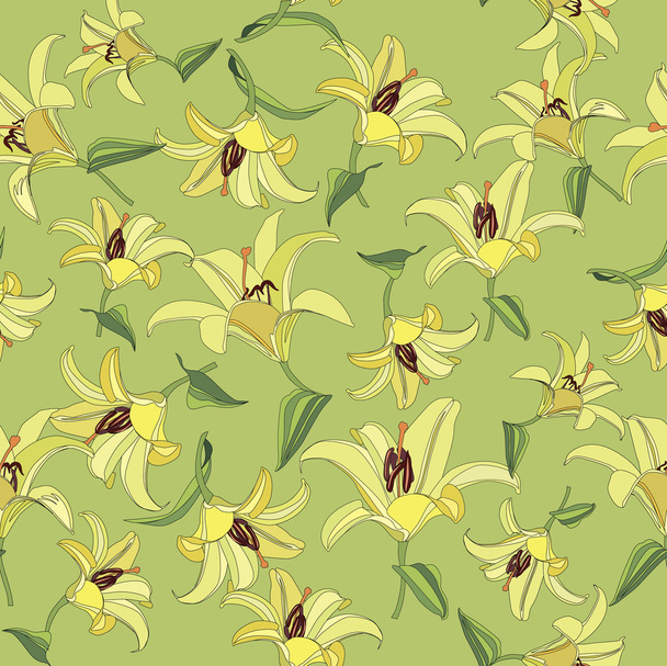 Floral seamless pattern with yellow flowers lily - Вектор,изображение