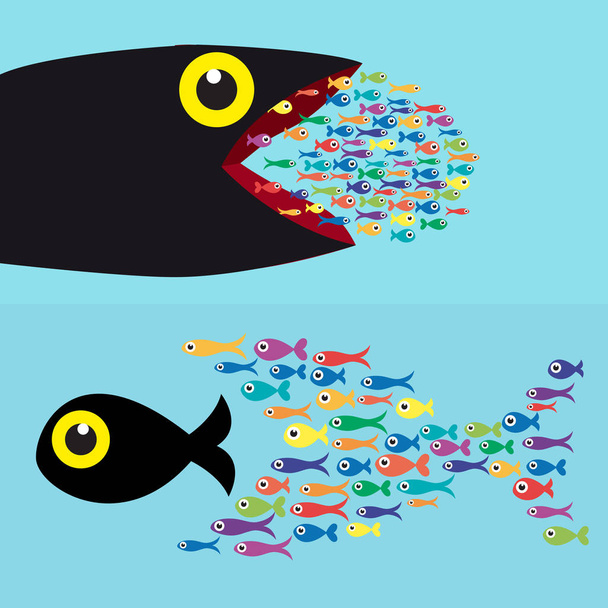 Molti pesci insieme come grande pesce di concetto lavoro di squadra d'affari
. - Vettoriali, immagini