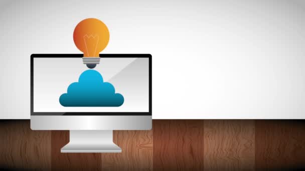 monitor computer cloud opslag en idee lamp - Video