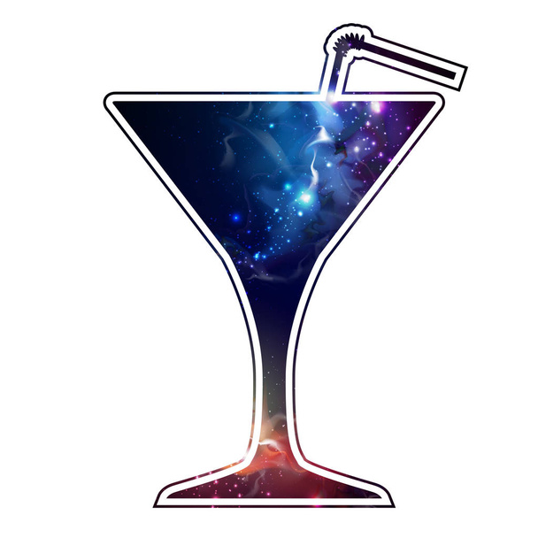 Cocktail silhouette with open space, universe, starfield and nebula inside - Vektor, obrázek