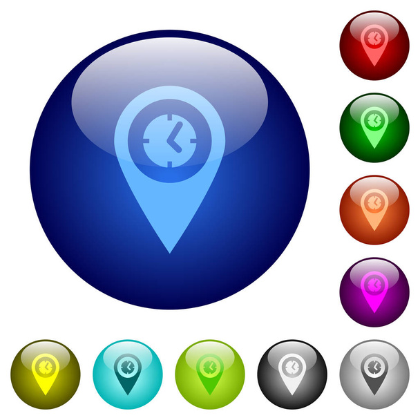 Hora de llegada GPS mapa ubicación colores botones de cristal
 - Vector, imagen