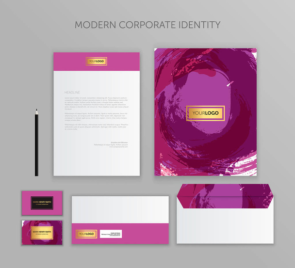 コーポレート ・ アイデンティティのビジネス セット。モダンなステーショナリーのデザイン テンプレート。ビジネスのためのマニュアル。封筒、カード、フォルダーなどのセットです。ベクトルの図。抽象的な背景 - ベクター画像