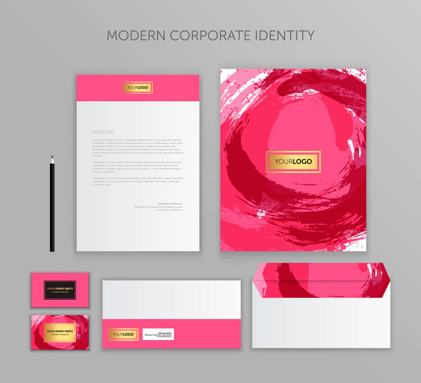 コーポレート ・ アイデンティティのビジネス セット。モダンなステーショナリーのデザイン テンプレート。ビジネスのためのマニュアル。封筒、カード、フォルダーなどのセットです。ベクトルの図。抽象的な背景 - ベクター画像