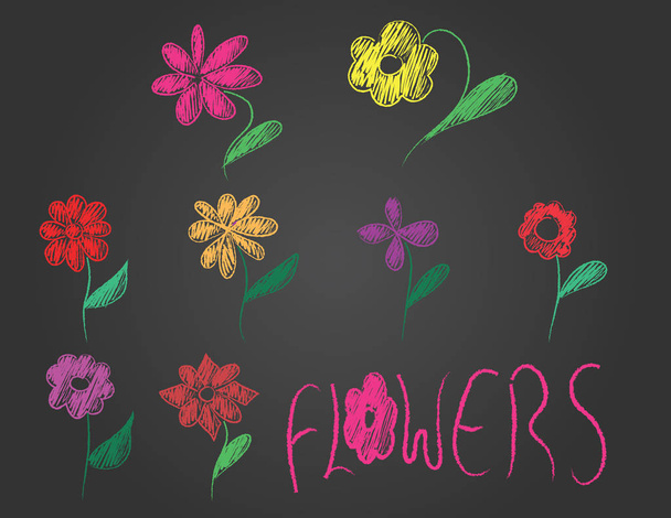 kézzel rajzolt virágok és szöveg fekete háttéren - Vektor, kép