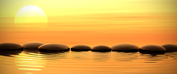 Zen πέτρες στο νερό στο ηλιοβασίλεμα - Φωτογραφία, εικόνα