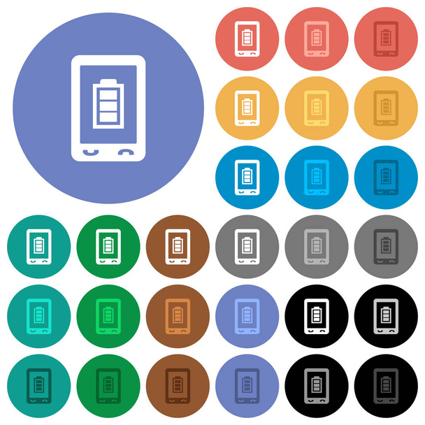 Mobile battery status round flat multi colored icons - Vector, Image