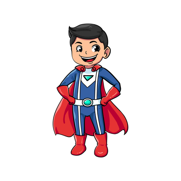 La mascota superhéroe y la sonrisa de fondo posan con un estilo de diseño plano para su logotipo o marca de la mascota
 - Vector, imagen
