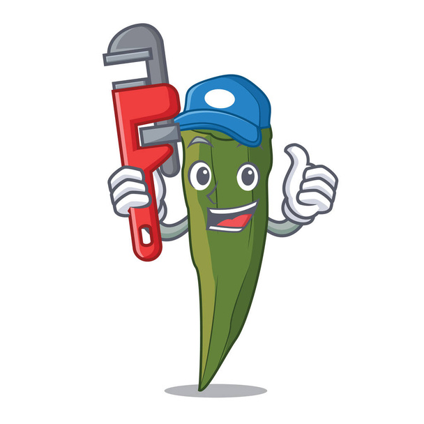 Plumber okra mascot cartoon style vector illustration - Vector, Imagen