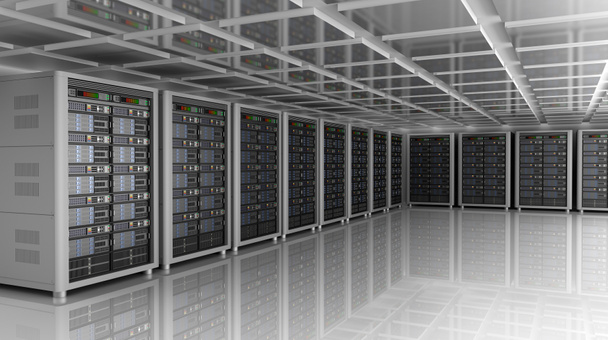 Современный интерьер серверной в центре обработки данных, 3D иллюстрация
 - Фото, изображение