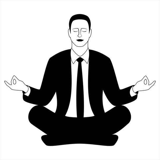 Business man sitting in the padmasana lotus pose. - Vector, Image