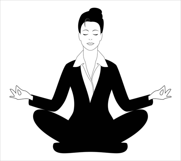 Business woman sitting in the padmasana lotus pose. - Vector, Image