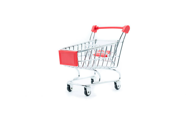 Empty shopping cart trolley isolated on white backgrounds - Photo, Image