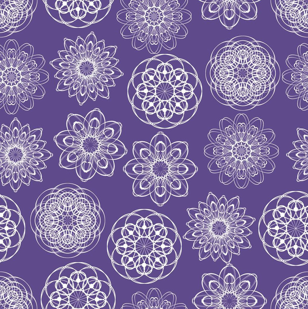 Ultraviolet seamless background with monoline white lace patterns in vintage style, trendy purple color combined with white, elegant fabric, textile patterns - Vector, Image