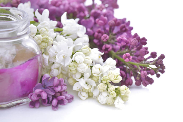 bílé a růžové, lila a svíčka - Fotografie, Obrázek