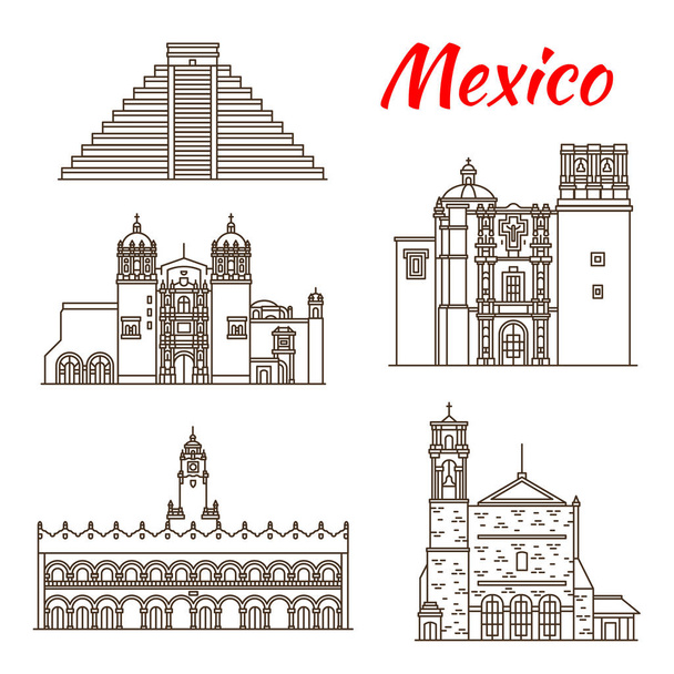 Ταξίδια ορόσημο του αρχαίου Μεξικού γραμμική εικονίδιο - Διάνυσμα, εικόνα