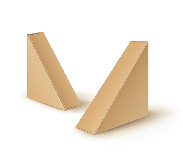 Conjunto de vectores de Brown Blank Cardboard Triangle Take Away Boxes Embalaje para sándwich, comida, regalo, otros productos
 - Vector, imagen