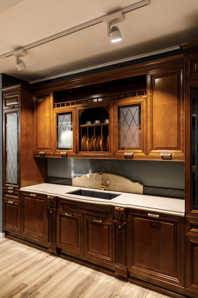 Interior of modern kitchen with wooden cabinets - Foto, Imagen