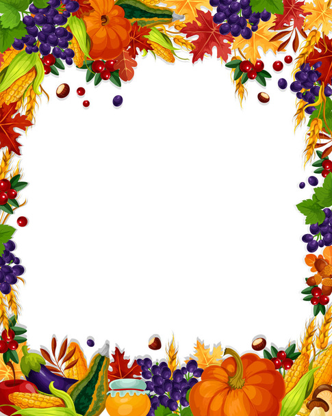 Autumn vector acorn leaf, pumpkin harvest poster - Διάνυσμα, εικόνα