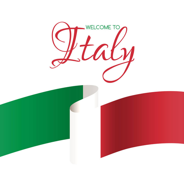 Ласкаво просимо в Італію. Вектор Ласкаво просимо картку з прапор Італії - Вектор, зображення