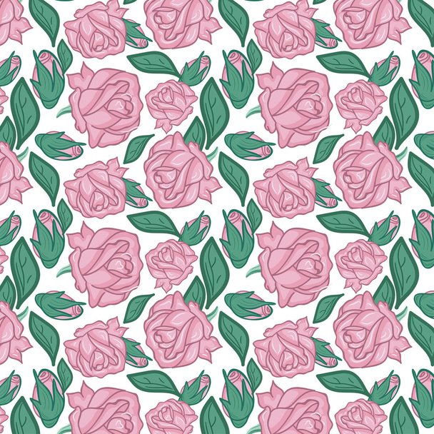 Pink Rose seamless pattern - Vector, Image