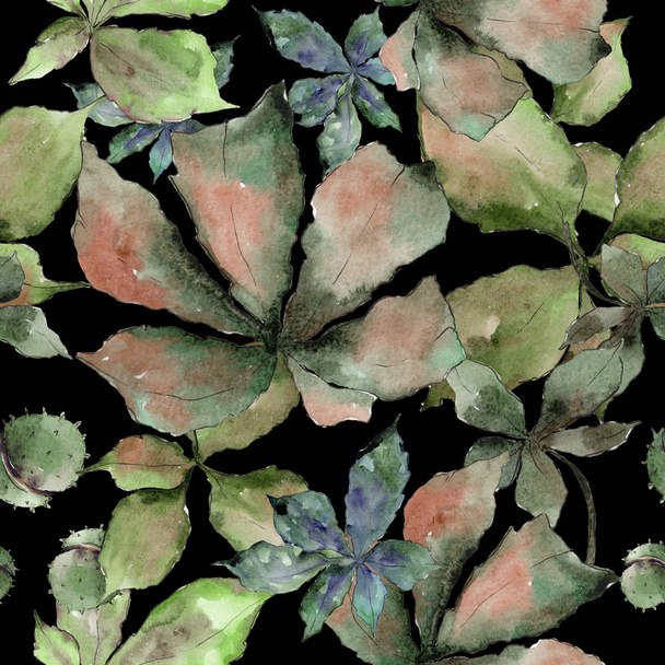 Folhas de castanha em um padrão de estilo aquarela
. - Foto, Imagem