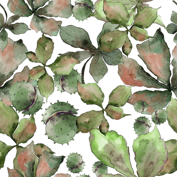 Chestnut leaves in a watercolor style pattern. - Foto, imagen