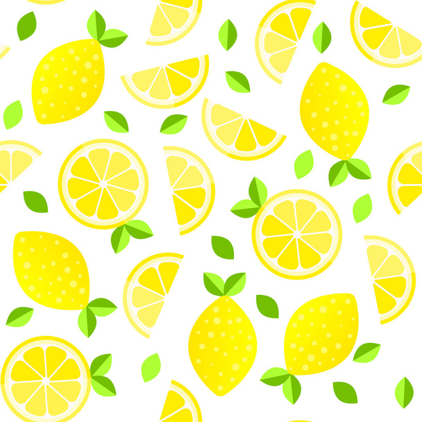 Fresh lemons background. Hand drawn overlapping backdrop. Colorful wallpaper vector. Seamless pattern with citrus fruits collection. - Vektör, Görsel