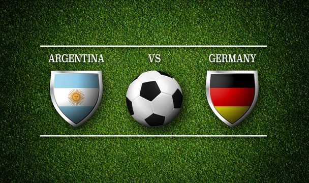 Futbol maç programı, Almanya, Arjantin vs bayraklar ülkeler ve futbol topu - 3d render - Fotoğraf, Görsel