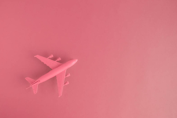 High angle view of model commercial plane red color concept. - 写真・画像