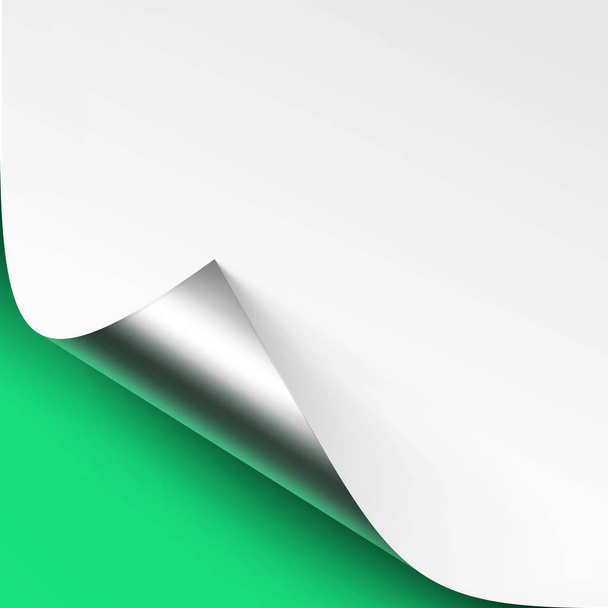 Διάνυσμα κατσαρά ΜΕΤΑΛΛΙΚΑ ΑΣΗΜΙ γωνία της Λευκής Βίβλου με σκιά Mock up εσωτερικη απομονωμένη σε πράσινο φόντο - Διάνυσμα, εικόνα