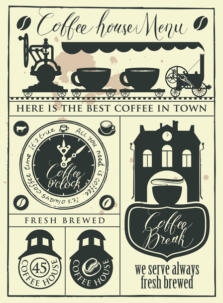 コーヒーの家の設計要素のレトロなセット - ベクター画像