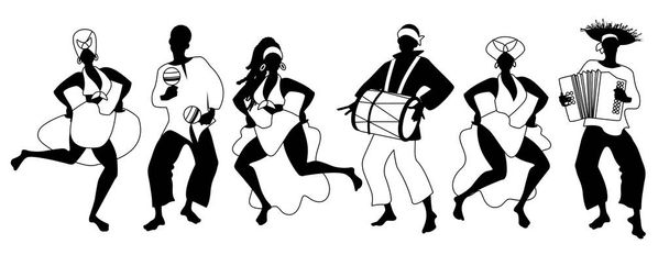 男性と女性のダンスとラテンは、白い背景で隔離の遊びのグループ - ベクター画像