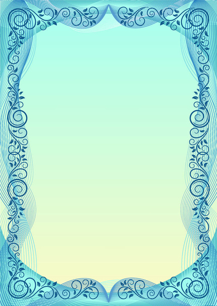 Floral frame and background with overlaying wavy lines. Template for certificate, diploma, label, banner. Layers and a clipping mask used. A4, A3 page proportions. - Vektor, kép