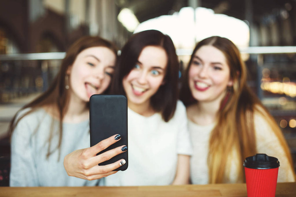 Cute smiling women take selfie together - Foto, imagen