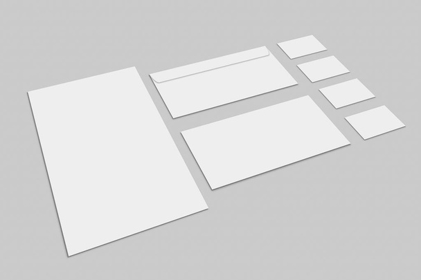 白紙のひな形と企業 id の灰色の背景に設定します。モックアップをブランディング. - 写真・画像
