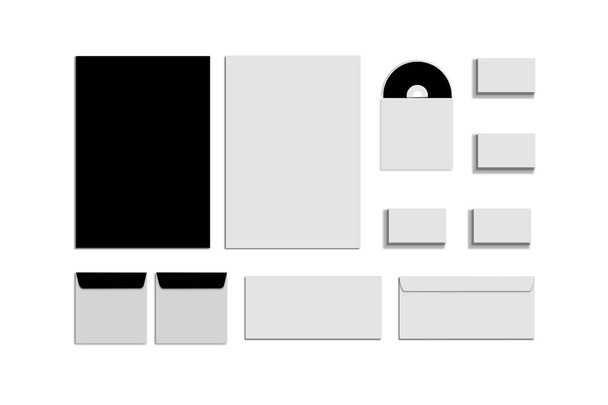 Fekete-fehér és szürke színű modell, irodai papíráru, a sablon márka azonosító egy fehér háttér. Borítékok, papírt - Fotó, kép