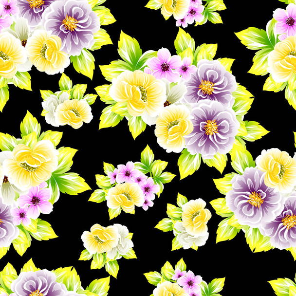Seamless vintage style flower pattern. Floral elements in color - Vector, afbeelding