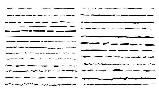 Set of black artistic pen brushes. Freehand drawing. Hand drawn grunge strokes. Vector illustration. Isolated on white background - Vector, Image